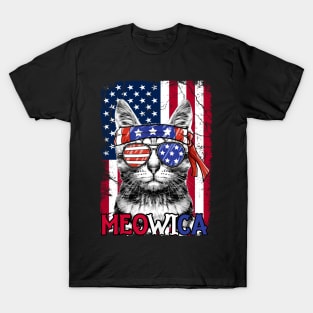 Men Women Funny Cat Lover 4th Of July Meowica American Flag T-Shirt